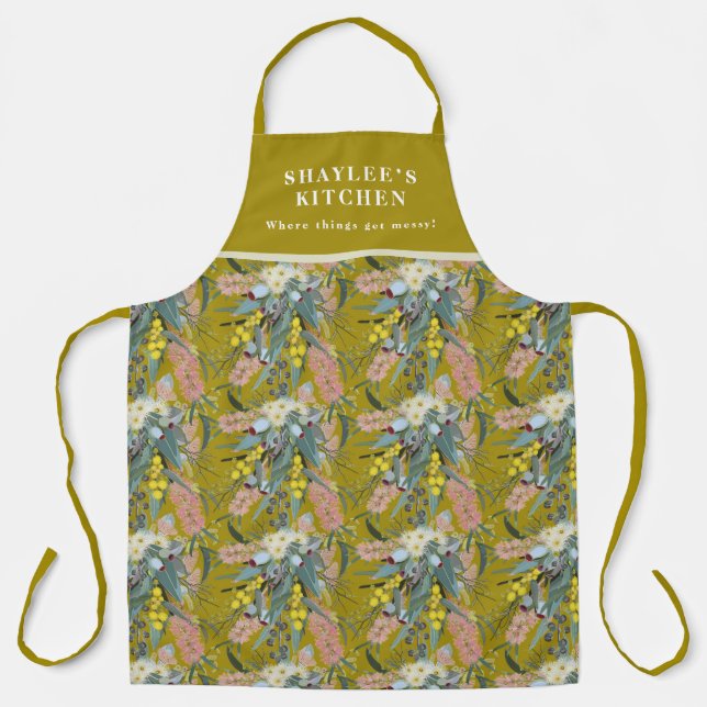 Custom Native Bush Blooms Mustard Yellow Apron (Front)