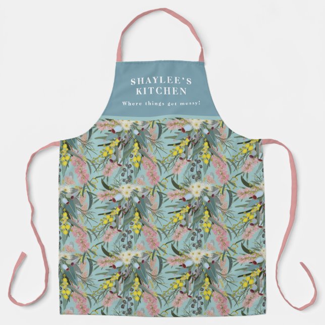 Custom Native Bush Blooms Summer Blue Apron (Front)