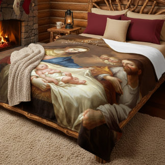 Custom Nativity Christmas Scene Sherpa Blanket