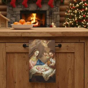 Custom Nativity Christmas Scene Tea Towel