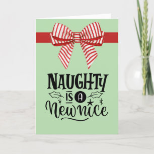 Custom Naughty Nice Christmas Red White Striped Holiday Card