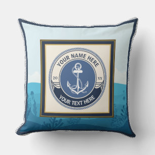 Custom Nautical Anchor and Ocean Background Cushion