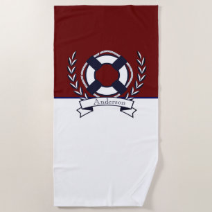 Custom Nautical Anchor Bathroom Burgundy Navy Blue Beach Towel