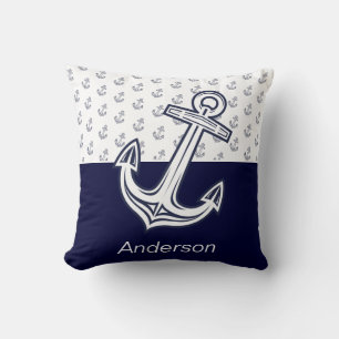 Custom Nautical Anchor Bathroom Navy Blue Cushion