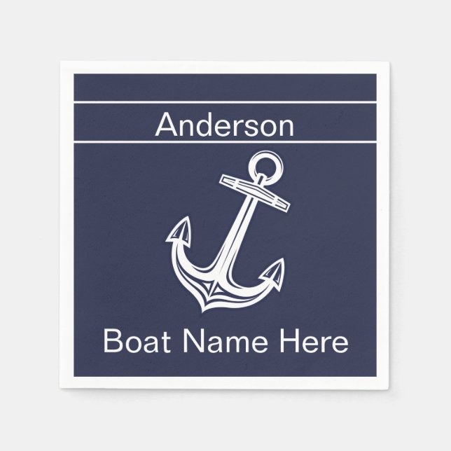 Custom Nautical Anchor  Bathroom Ocean Navy Blue Napkin (Front)