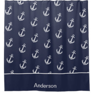 Custom Nautical Anchor Bathroom Ocean Navy Blue Shower Curtain