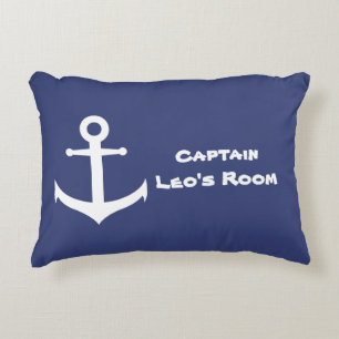 Custom Nautical Anchor Blue & White Accent Pillow