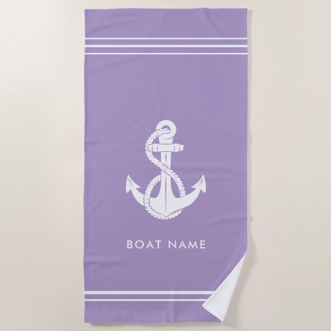 Custom Nautical Anchor Boat Name Coastal Beach Towel (Front)