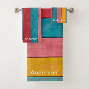 Custom Nautical Anchor Colourful Beach Rustic Wood Bath Towel Set