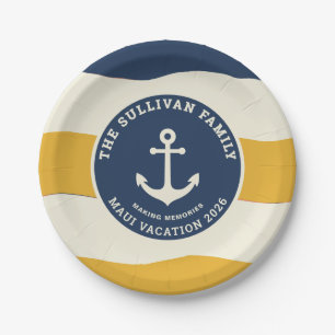 Custom Nautical Anchor Family Vacation Retro Badge Paper Plate