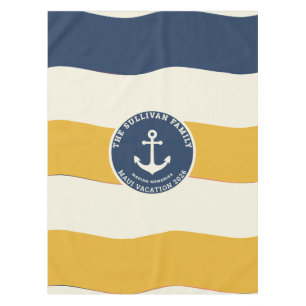 Custom Nautical Anchor Family Vacation Retro Badge Tablecloth