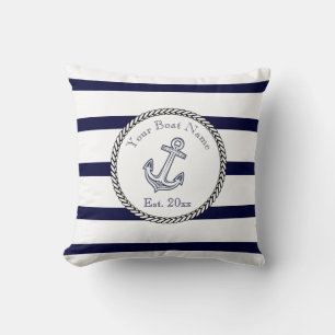 Custom Nautical Anchor Navy Blue stripes Throw Pil Cushion
