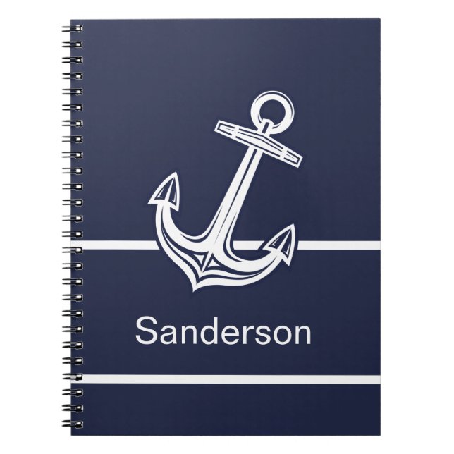 Custom Nautical Anchor Ocean Navy Blue Notebook (Front)