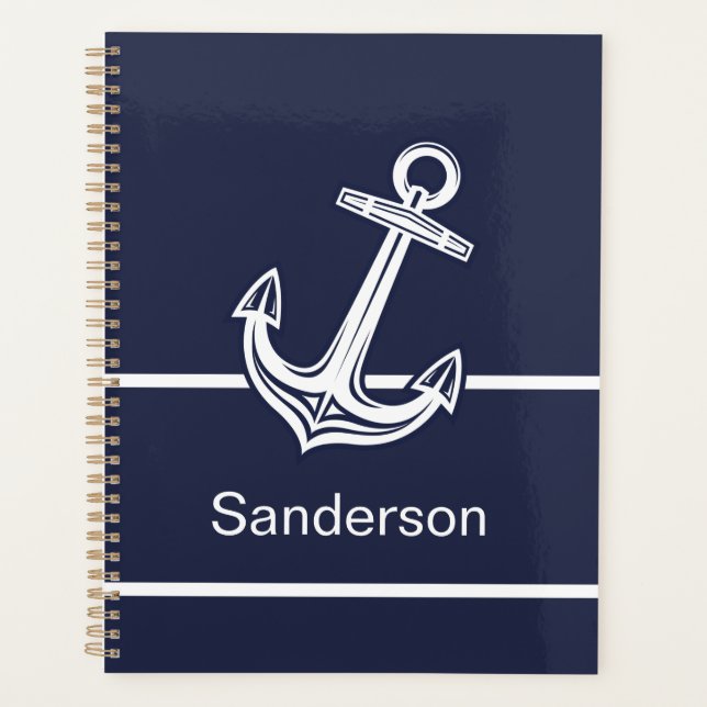 Custom Nautical Anchor  Ocean Navy Blue  Planner (Front)