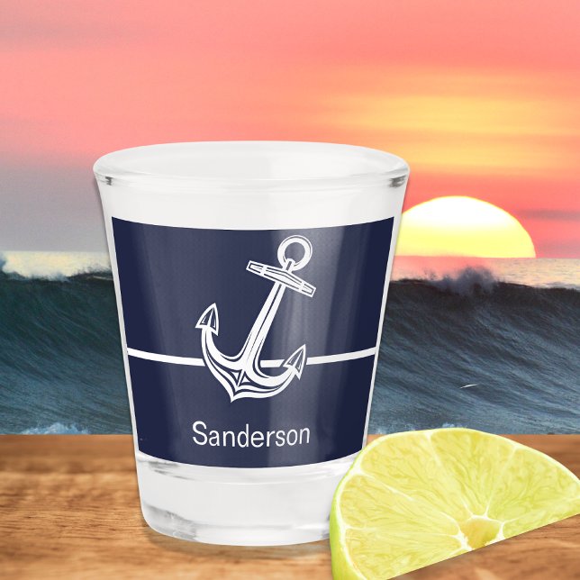 Custom Nautical Anchor  Ocean Navy Blue Shot Glass (Creator Uploaded)