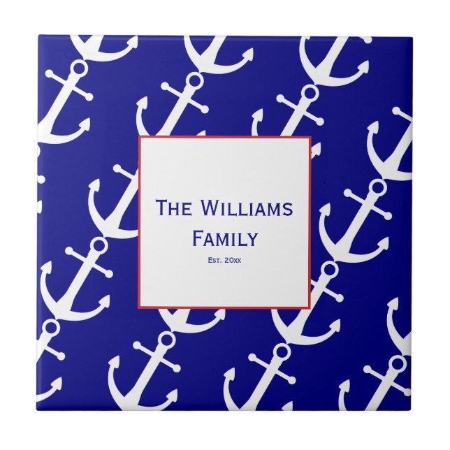 Custom Nautical Anchor Red, White and Blue Tile (Front)