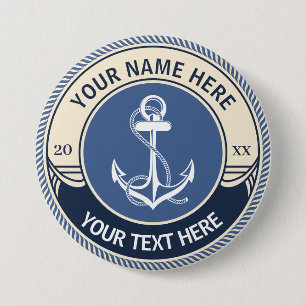 Custom Nautical Anchor Rope Frame 7.5 Cm Round Badge