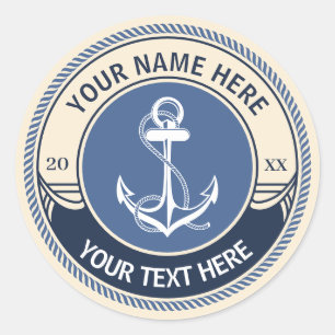 Custom Nautical Anchor Rope Frame Classic Round Sticker
