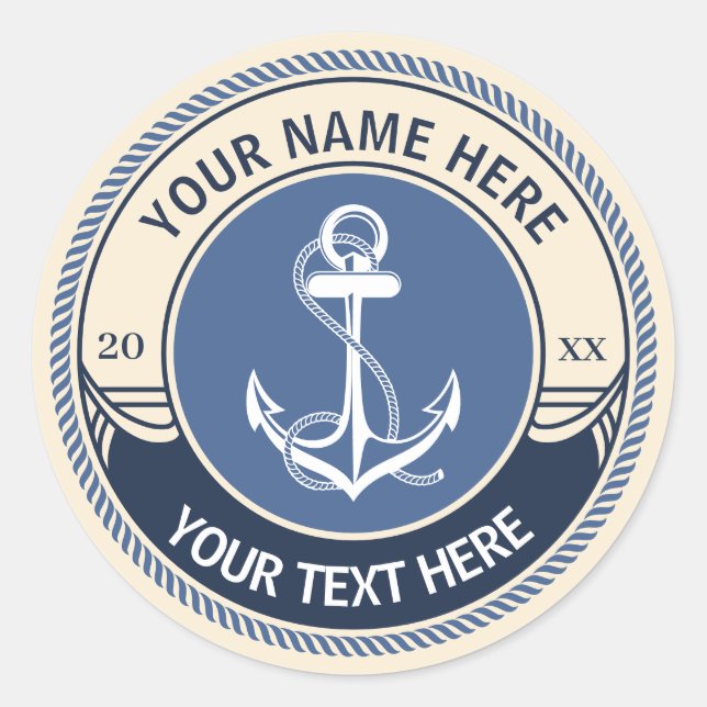 Custom Nautical Anchor Rope Frame Classic Round Sticker (Front)