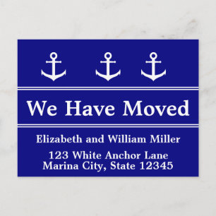 Custom Nautical Blue and White We Have Moved Postcard
