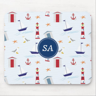 Custom Nautical Blue Red White Summer Mouse Pad