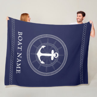 Custom Nautical blue white Anchor Fleece Blanket
