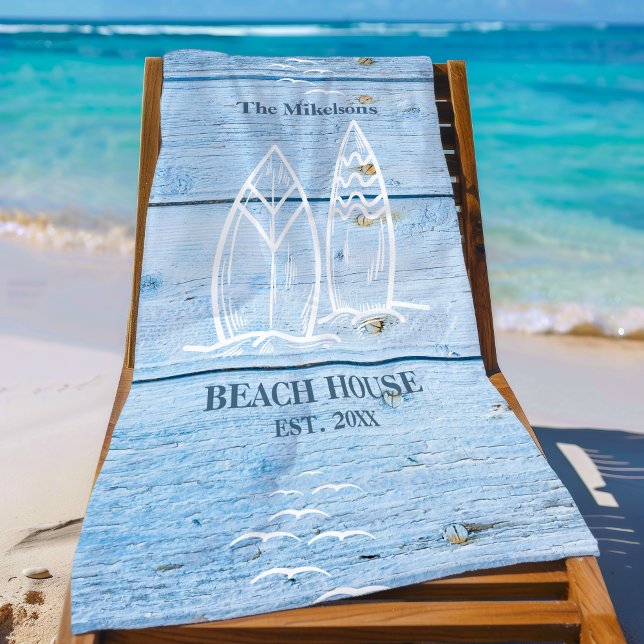 Custom Nautical Blue Wood Beach House Beach Towel (Creator Uploaded)
