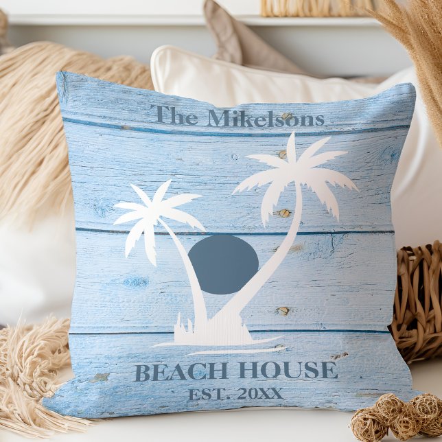 Custom Nautical Blue Wood Beach House Cushion (Creator Uploaded)