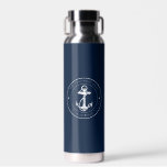 Custom Nautical Boat Anchor and Name Water Bottle<br><div class="desc">Add your boat name and dock by clicking the "Personalize" button. Set sail in style with our custom nautical-themed boating swag. The Water Bottle boasts a cute design inspired by the ocean's wonders, featuring classic maritime motifs such as an anchor and rope. Whether you're cruising along the coast or embarking...</div>
