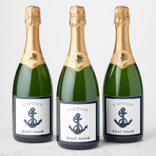 Custom Nautical Boat Anchor Captain Swag Sparkling Wine Label