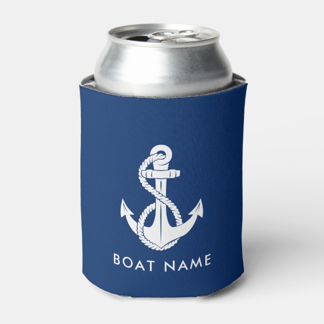 Custom Nautical Boat Anchor Summer Party Can Cooler (Can Front)