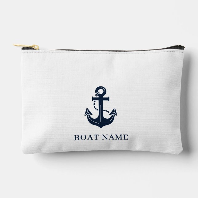 Custom Nautical Boat Name Anchor Accessory Pouch (Front)
