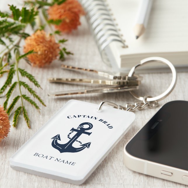 Custom Nautical Boat Name Anchor Captain Key Ring (Front Right)