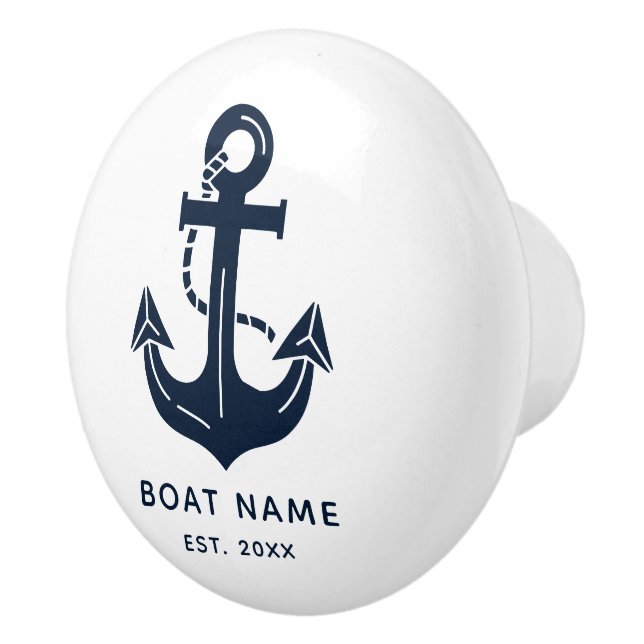 Custom Nautical Boat Name Anchor Ceramic Knob (Right)