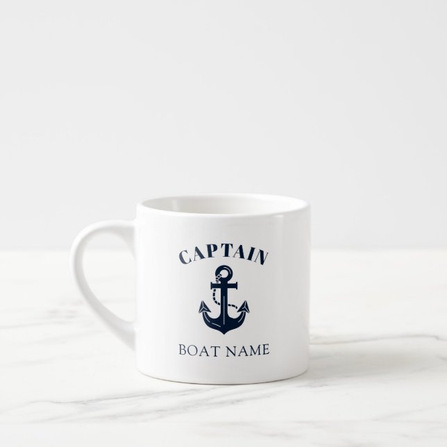 Custom Nautical Boat Name Anchor Espresso Cup (Left)