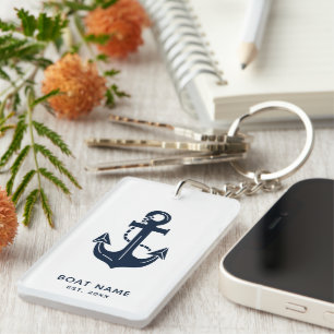 Custom Nautical Boat Name Anchor Key Ring