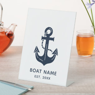 Custom Nautical Boat Name Anchor Pedestal Sign