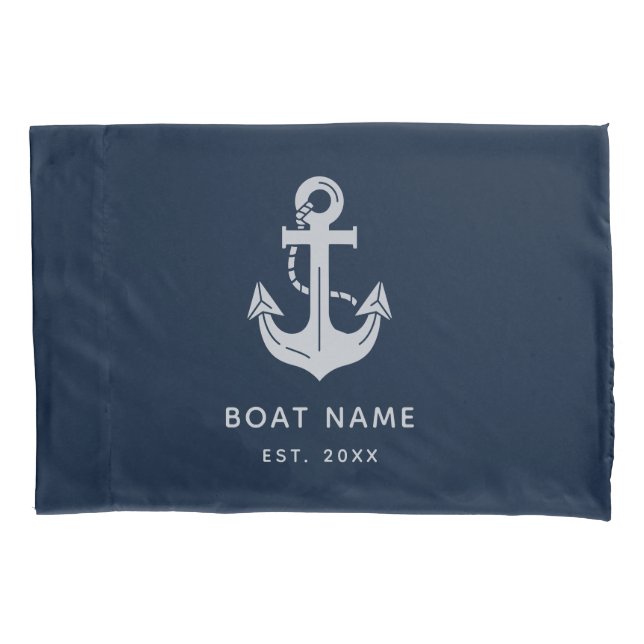 Custom Nautical Boat Name Anchor Pillowcase (Front)