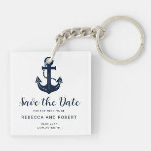Custom Nautical Boat Name Anchor Save the Date Key Ring