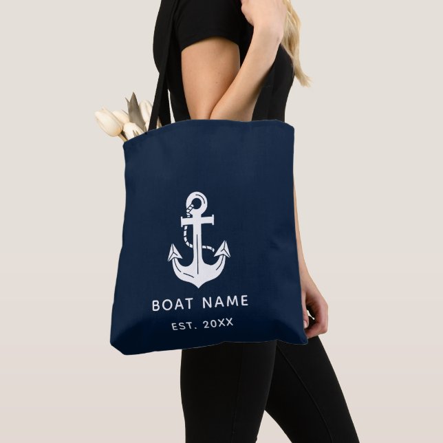 Custom Nautical Boat Name Anchor Tote Bag (Close Up)