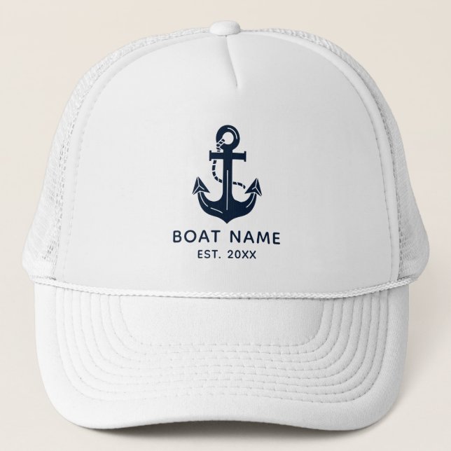 Custom Nautical Boat Name Anchor Trucker Hat (Front)