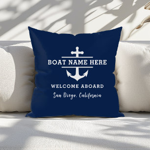 Custom Nautical Boat Name Welcome Aboard Anchor Cushion