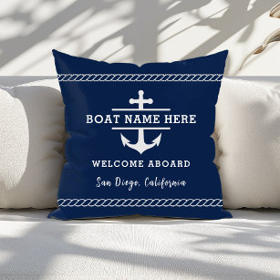 Custom Nautical Boat Name Welcome Aboard Anchor  Cushion
