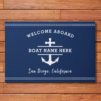 Custom Nautical Boat Name Welcome Aboard Anchor  Doormat