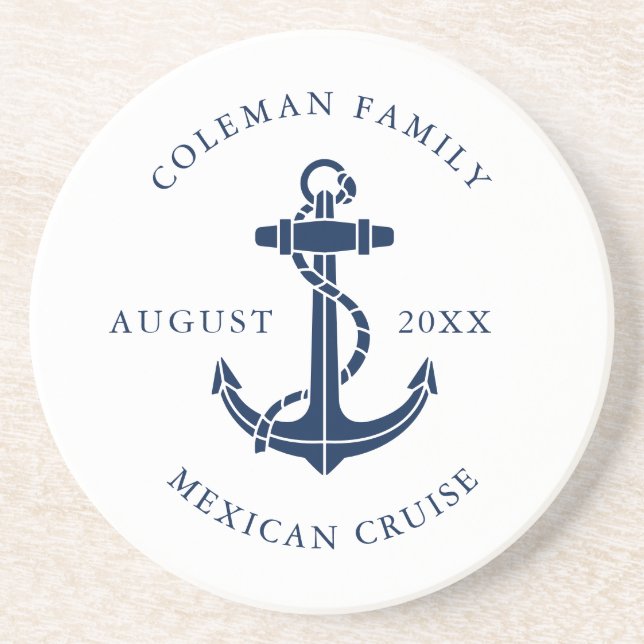 Custom Nautical Boat Navy Blue Anchor  Coaster (Front)