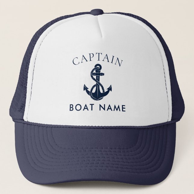 Custom Nautical Captain Boat Anchor Navy Trucker Hat (Front)