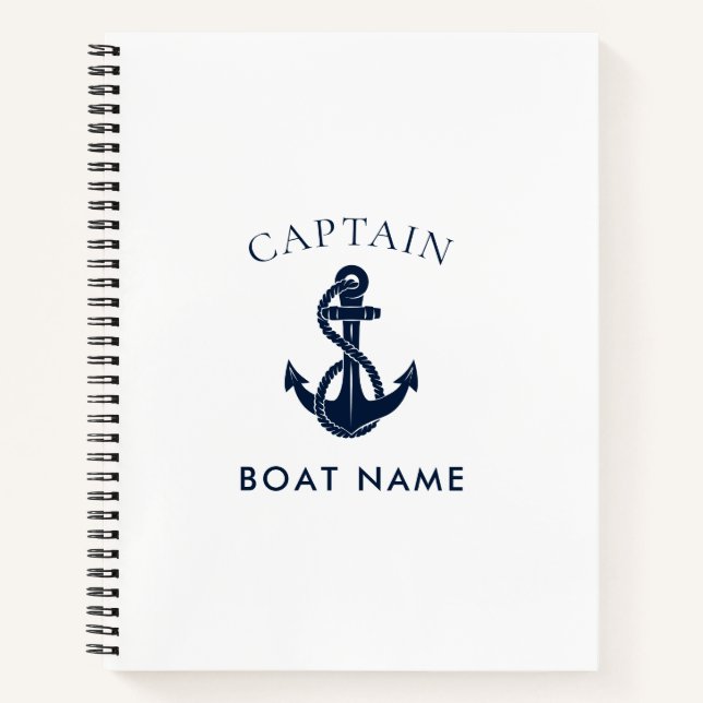 Custom Nautical Captain Boat Anchor Notebook (Front)