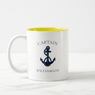 Custom Nautical Captain Boat Anchor Two-Tone Coffee Mug