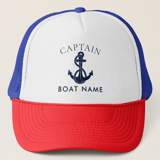 Custom Nautical Captain Modern Boat Anchor Trucker Hat (Front)