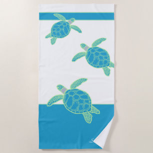 Custom Nautical Coastal Sea Turtle Blue and Grey   Beach Towel